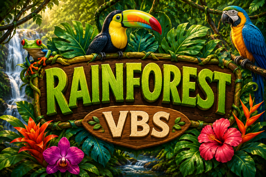 Rainforest-themed printable VBS decorations for churches