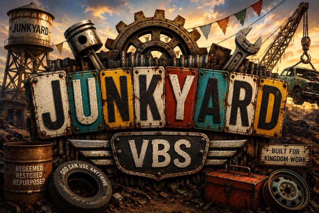 Junkyard-themed printable VBS decorations for churches