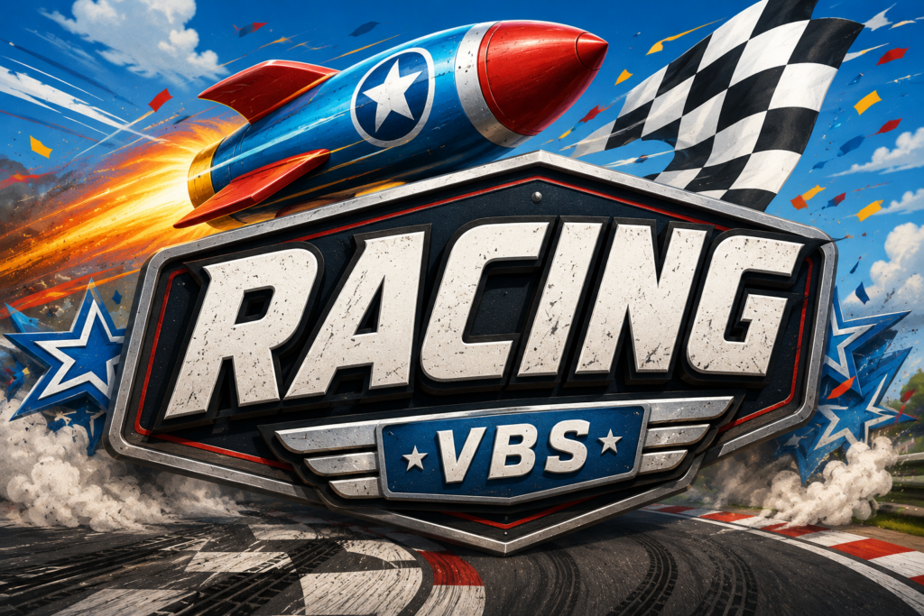 Rocket racer-themed printable VBS decorations for churches