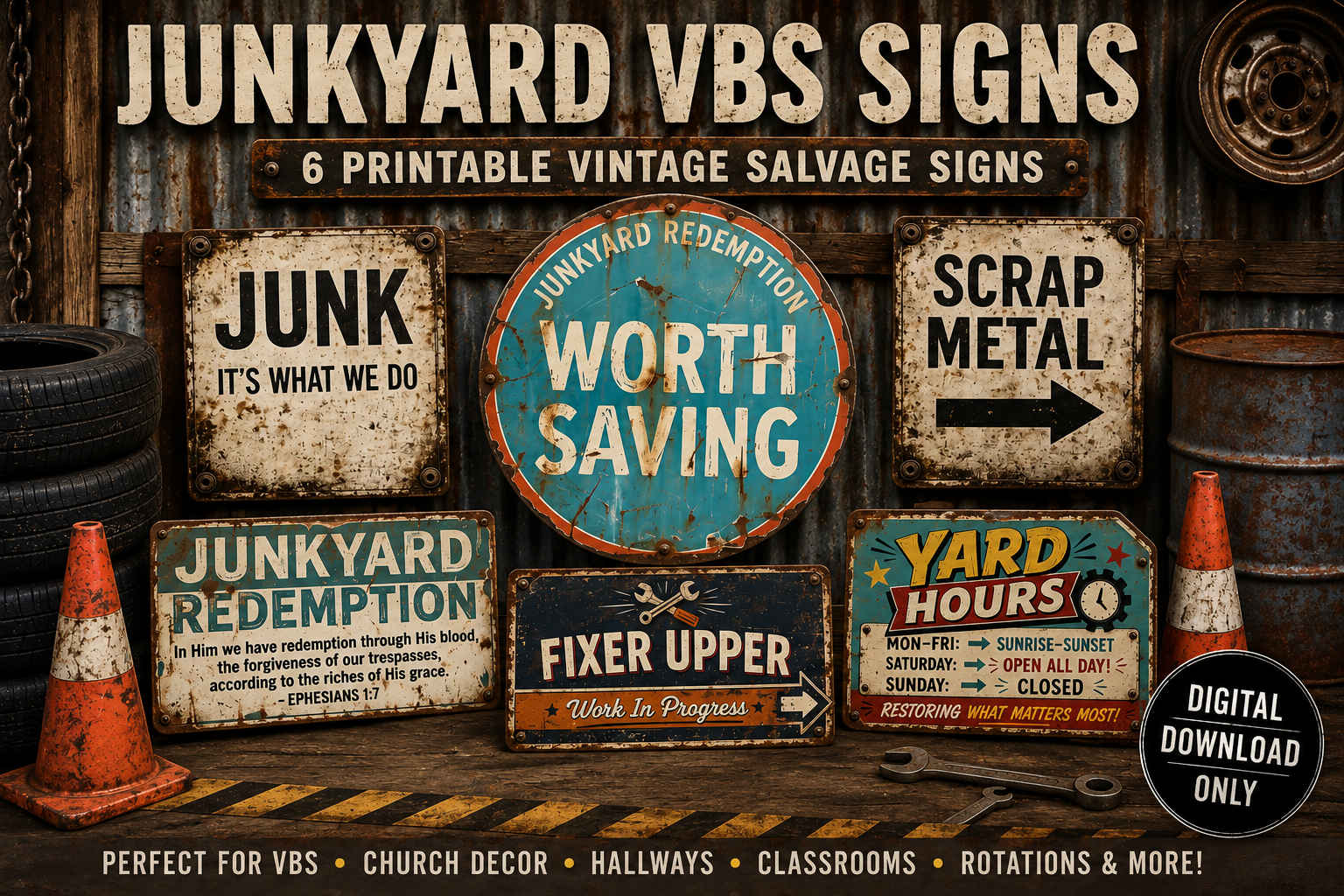 Junkyard VBS Signs Bundle | Vintage Salvage Yard Decor (Digital Download)