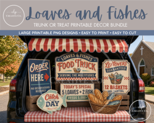 Loaves and Fishes Food Truck Christian trunk or treat printable decorations