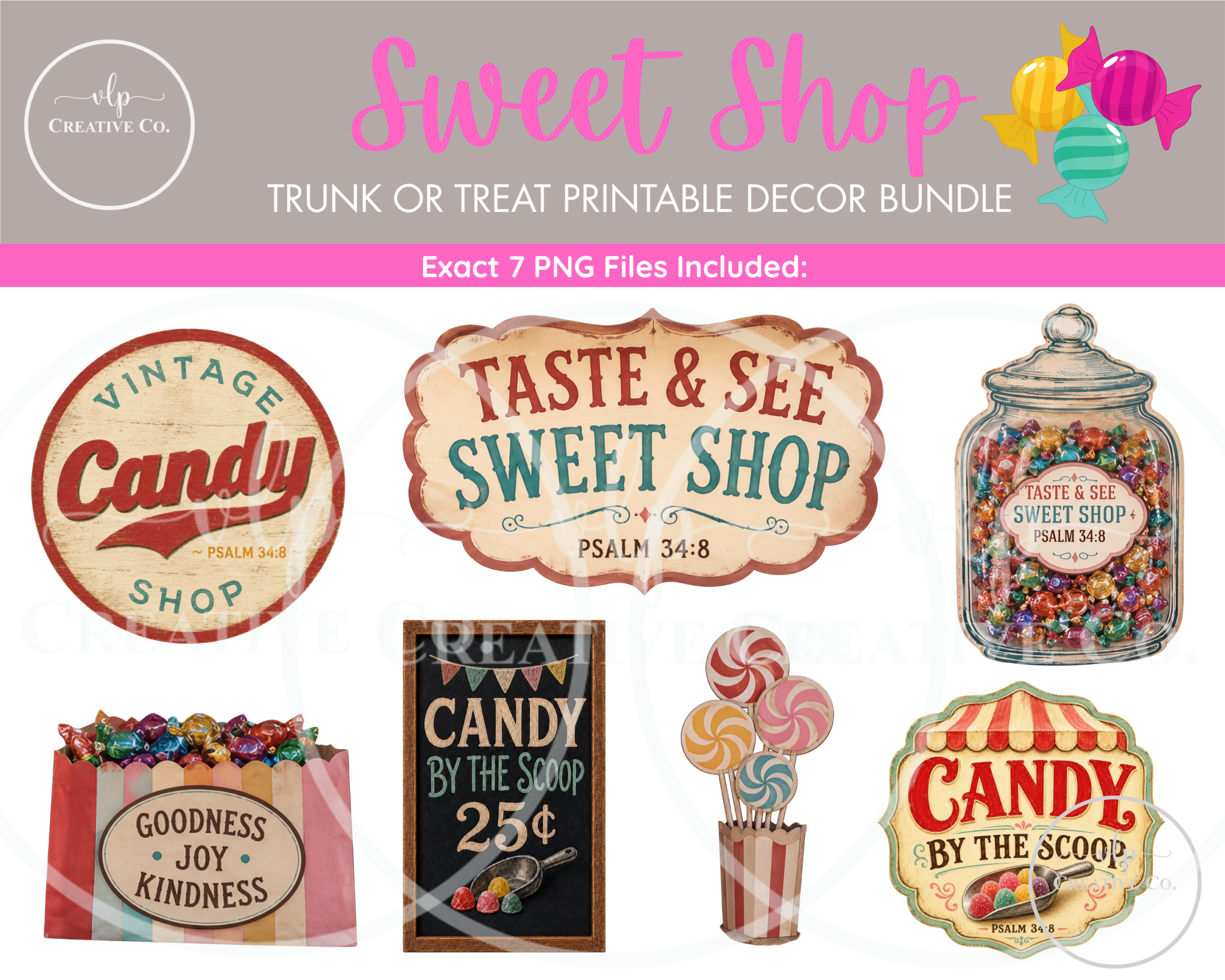 Candy Shop Trunk or Treat Printable Decor Bundle - Image 2